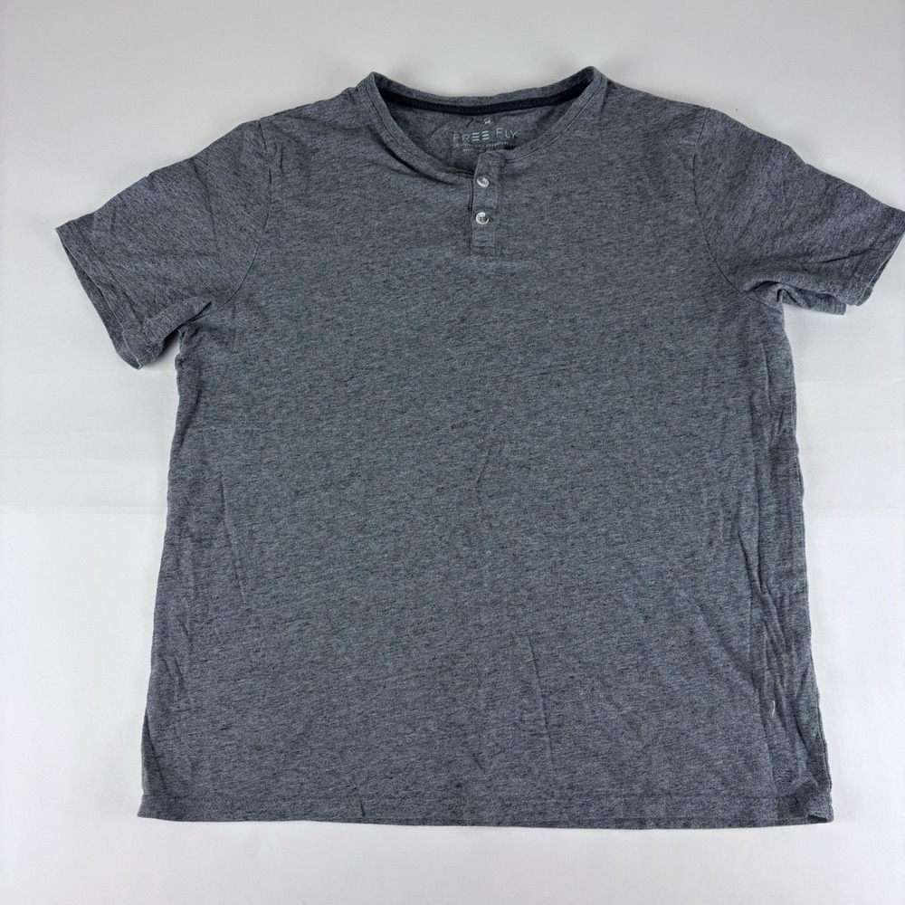 Free Fly Mens Medium Heather Grey‎ Bamboo Blend Henley T-Shirt Size